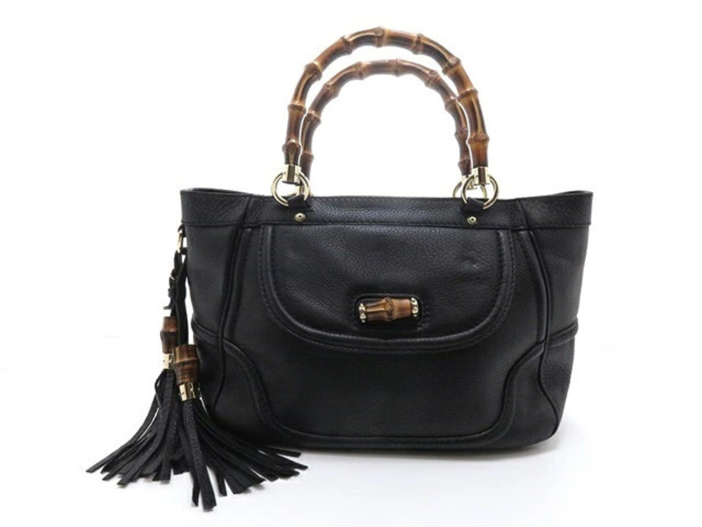 Gucci Tote Bag Bamboo Leather Black